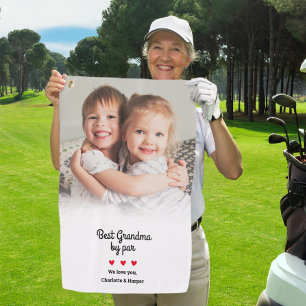 Best Grandma By Par Modern Photo Custom Keepsake Golf Towel