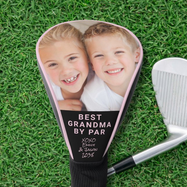 Best Grandma By Par Photo Black Pink Golf Head Cover (Creator Uploaded)