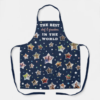 Best Grandma & Chef Dark Blue Star Shaped Photos Apron
