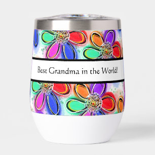 Best Grandma Colourful Artsy Flowers Love NAME