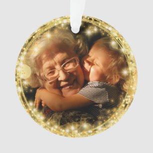 Best Grandma Custom Photo Golden Circle Ornament