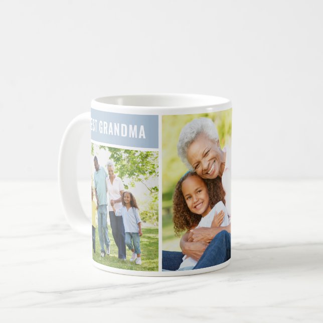 Best Grandma Dusty Blue Photo Collage Coffee Mug (Front Left)