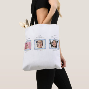 Best Grandma Est Custom Date 3 Photo Cute Preppy Tote Bag