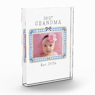 Best Grandma Est Custom Date Photo Cute Preppy Block