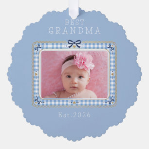Best Grandma Est Custom Date Photo Cute Preppy Tree Decoration Card