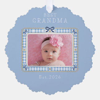 Best Grandma Est Custom Date Photo Cute Preppy Tree Decoration Card