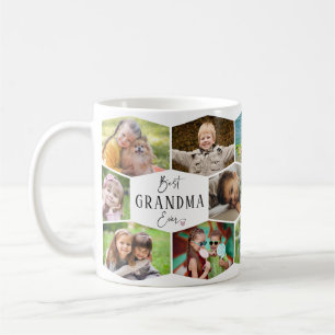 Best Grandma Ever 14 Photo Collage Hexagon Pattern Coffee Mug