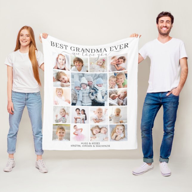 Best Grandma Ever 17 Photo Script Love You Fleece Blanket (In Situ)