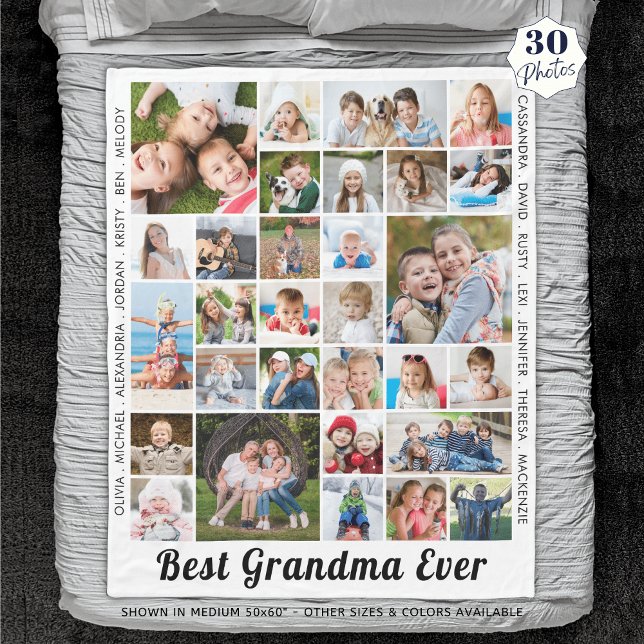 BEST GRANDMA EVER 30 Photo Collage Personalised Fleece Blanket (Creator Uploaded)