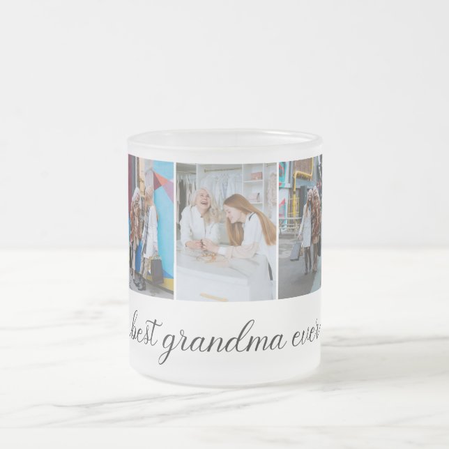 Best Grandma Ever 3 Photo Collage Frosted Glass Coffee Mug (Center)