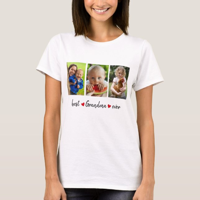Best Grandma Ever 3 Photo Custom  T-Shirt (Front)