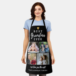 Best Grandma Ever 4 Photo Collage Gold Black   Apron