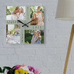 Best Grandma Ever 4 Photo Collage Green Square Wall Clock<br><div class="desc">Chic wall clock for the best grandma ever, with 4 of your favourite photos. The design is lettered with "best grandma ever [year]" in skinny font typography. You can customise the year and also edit "grandma" to nana, gran or grammie for example. The photo template automatically creates the photo collage...</div>