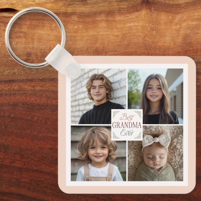 Best Grandma Ever 4 Photo Collage  Key Ring (Front)