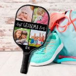 Best Grandma Ever 4 Photo Monogram Your Colour Pickleball Paddle<br><div class="desc">Create a personalised photo collage custom colour pickleball paddle featuring 4 pictures for the BEST GRANDMA EVER with playful hand-lettered print and modern calligraphy script with her monogram, initials or name in your choice of text font styles and colours and background colours. The sample is shown with white text against...</div>