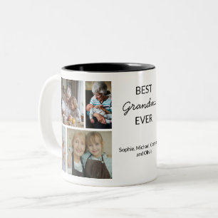 Best Grandma Ever 4 Photos Grandkids Names Two-Tone Coffee Mug