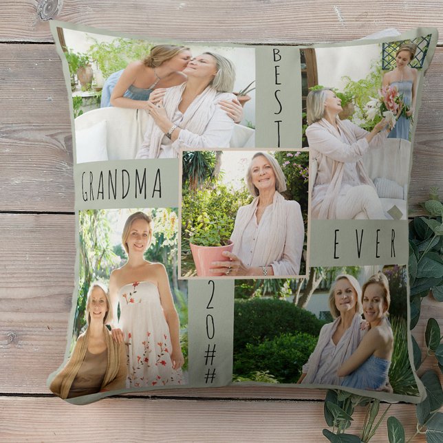 Best Grandma Ever 5 Photo Collage Green Cushion (Creator Uploaded)