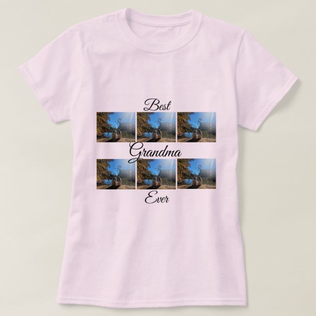 Best Grandma Ever 6 Photo Collage Gift Light Pink  T-Shirt (Design Front)