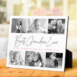 Best Grandma Ever 6 Photo Collage Modern Script Plaque<br><div class="desc">“Best Grandma Ever.” She’s loving every minute with her grandkids. A stylish, simple visual of soft grey handwritten script and soft pink sans serif typography overlay a white background. Add six, cherished photos of your choice and customise the name(s)/message, for the perfect modern, stylish, personalised photo plaque she’ll treasure always....</div>