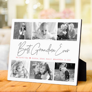 Best Grandma Ever 6 Photo Collage Modern Script Plaque
