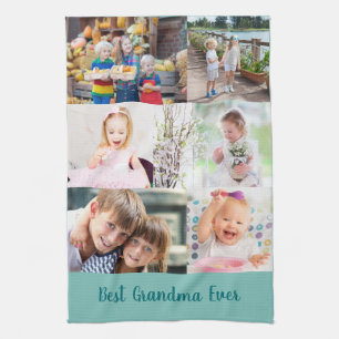 Best Grandma Ever 6 Photo Masonry Grid Green Tea Towel