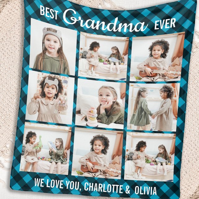 Best Grandma Ever 9 Photo Collage Plaid Fleece Blanket (Creator Uploaded)