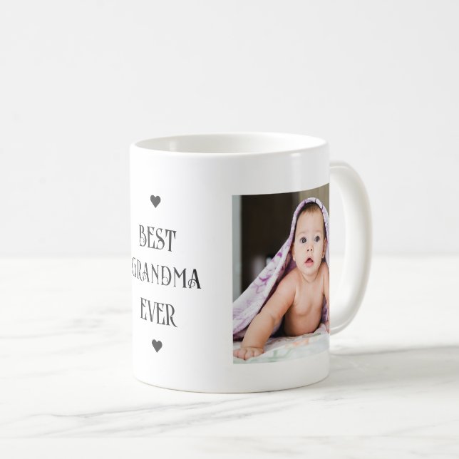 Best Grandma Ever Black Modern Two Photo Coffee Mug (Front Right)