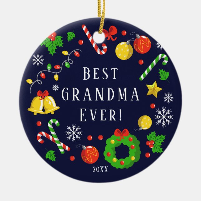 Best Grandma Ever Christmas Ornament (Front)