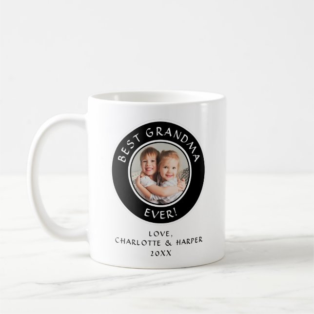 Best Grandma Ever Custom Grandkids Photo Modern Coffee Mug (Left)