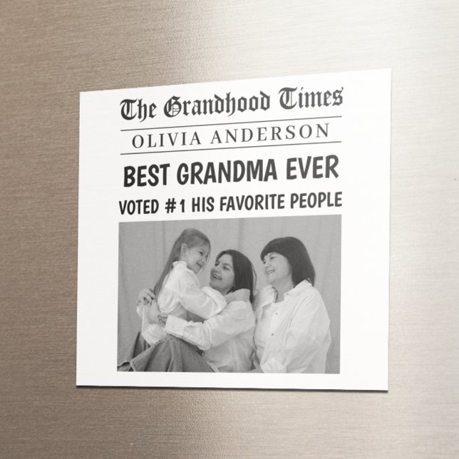 Best Grandma Ever Custom Newspaper Headline Photo  Magnet (Creator Uploaded)