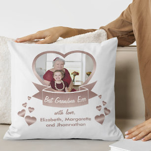 Best Grandma Ever Custom Photo Rose Gold Heart Cushion