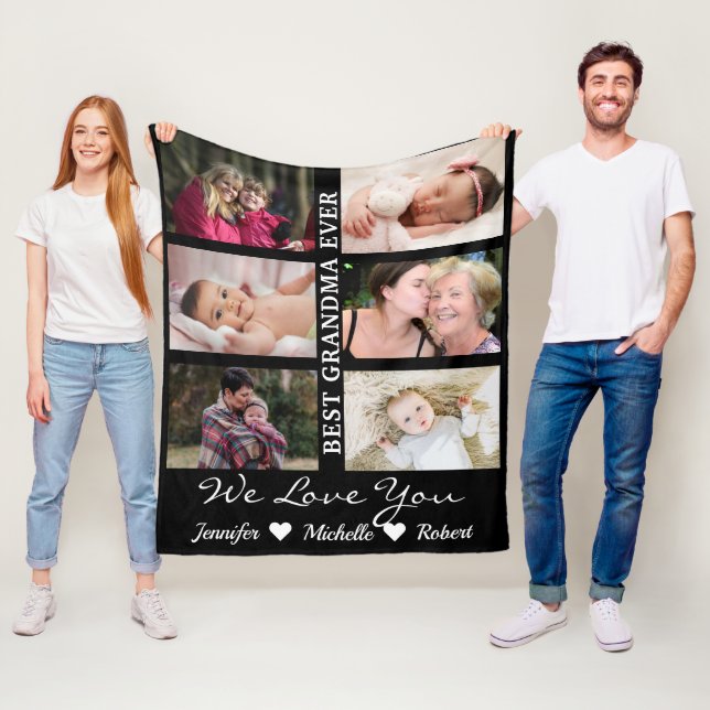 Best Grandma Ever Custom Photos Grandchildren Name Fleece Blanket (In Situ)