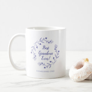 Best Grandma Ever Family Floral Wreath Year Blue Coffee Mug