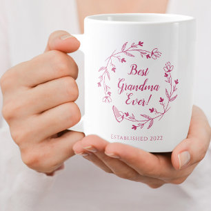 Best Grandma Ever Family Floral Wreath Year Pink Large Coffee Mug