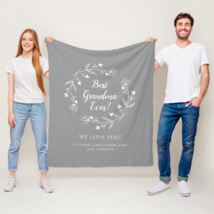 Best Grandma Ever Family Keepsake Grandkids Grey Fleece Blanket