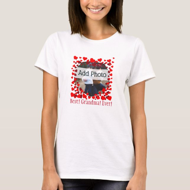 Best Grandma Ever! Family Photo red hearts T-Shirt (Front)