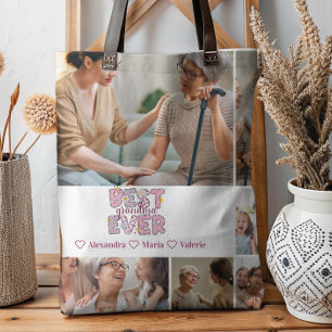 Best Grandma Ever Floral 6 Photo Collage Tote Bag