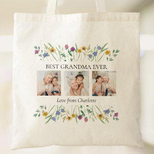 Best Grandma Ever Floral Photo Tote Bag