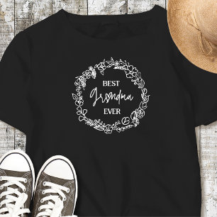 Best Grandma Ever Flower Wreath Black T-Shirt Tri-Blend Shirt