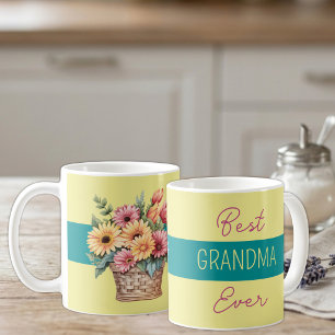 Best grandma ever gerbera flowers yellow coffee mug
