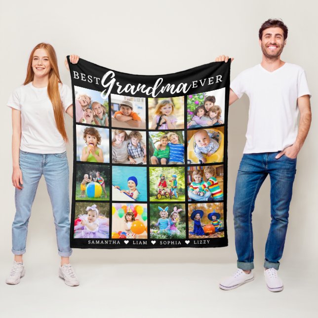 Best Grandma Ever Grandkids 16 Photo Collage   Fleece Blanket (In Situ)