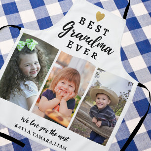  Best Grandma Ever Grandkids 3 Photo Collage Apron