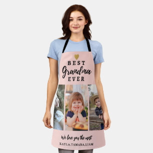  Best Grandma Ever Grandkids 3 Photo Collage Pink Apron