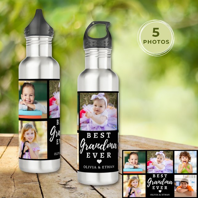 Best Grandma Ever Grandkids 5 Photo Collage Black  710 Ml Water Bottle (Best Grandma Ever Grandkids 5 Photo Collage Black Stainless Steel Water Bottle
)