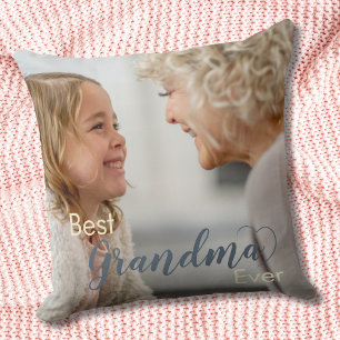 Best Grandma Ever Grey Script Heart Photo Cushion