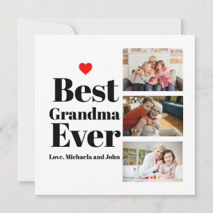 Best Grandma Ever Heart 3 Photo Collage Holiday Card