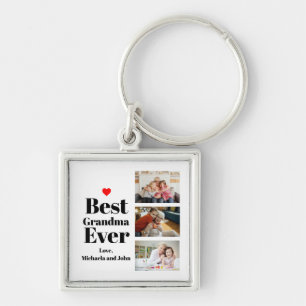 Best Grandma Ever Heart 3 Photo Collage Key Ring