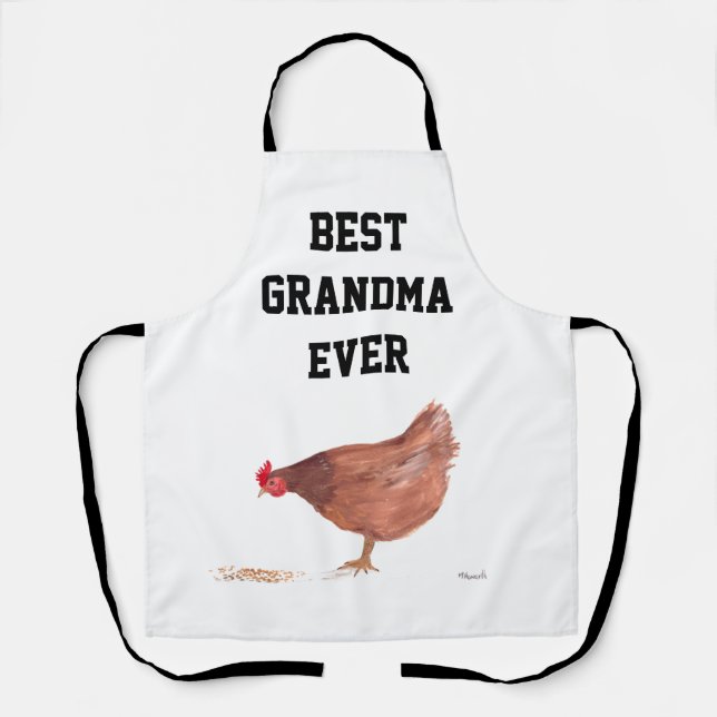Best Grandma Ever hen chicken watercolor Apron (Front)
