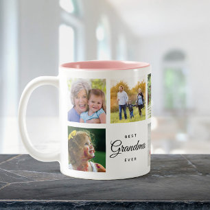 Best Grandma Ever Modern Chic Family Photo Collage Two-Tone Coffee Mug