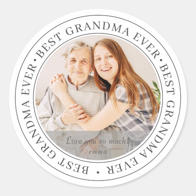 Best Grandma Ever Modern Classic Photo Round Sticker (Front)
